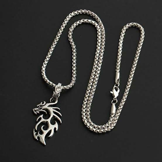 Dragon flame pendant with chain.