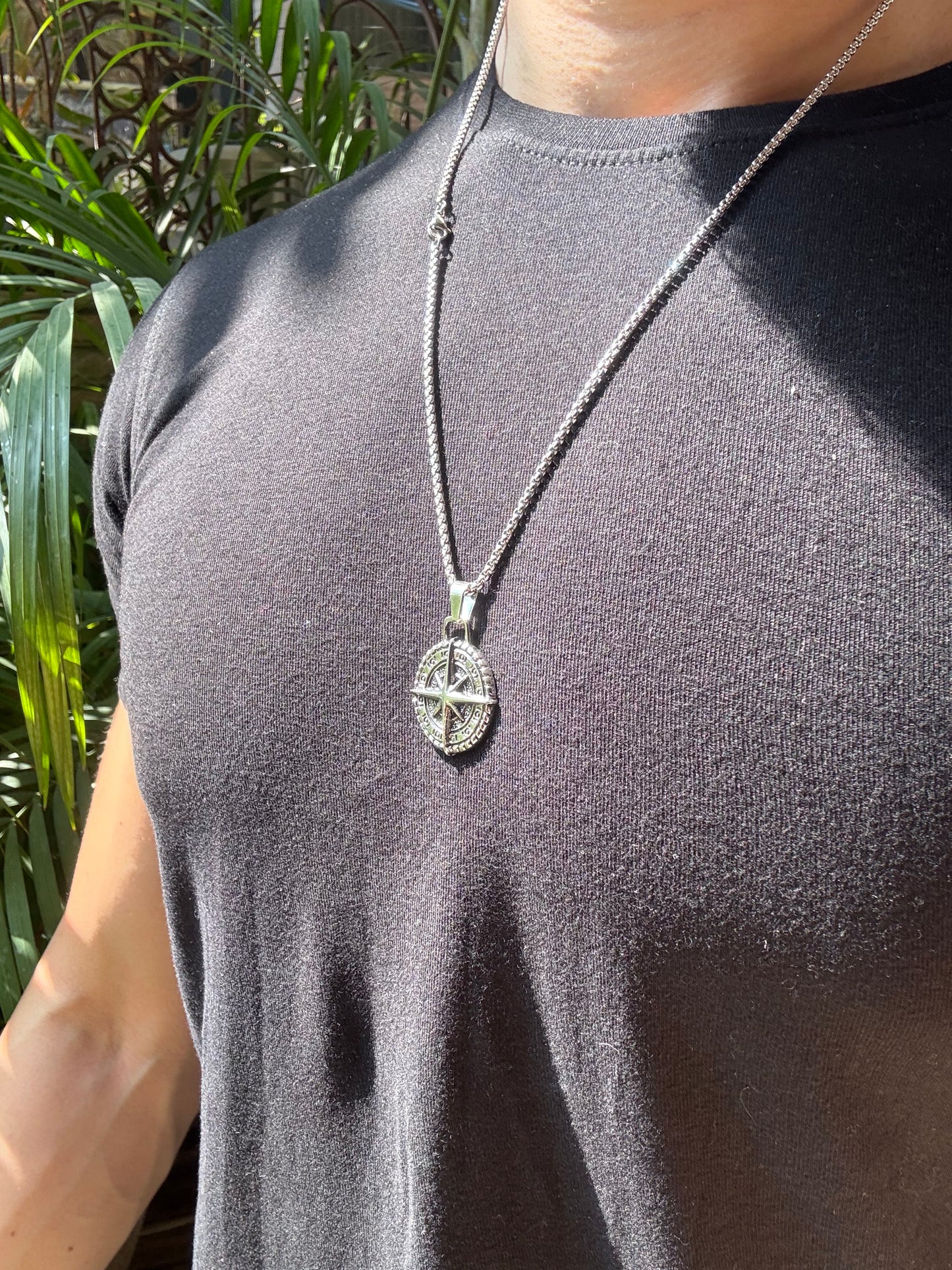 Vintage x titanium compass pendant with chain combo