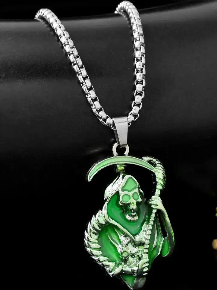 Grim reaper pendant with chain (Rhodium night glowing edition)
