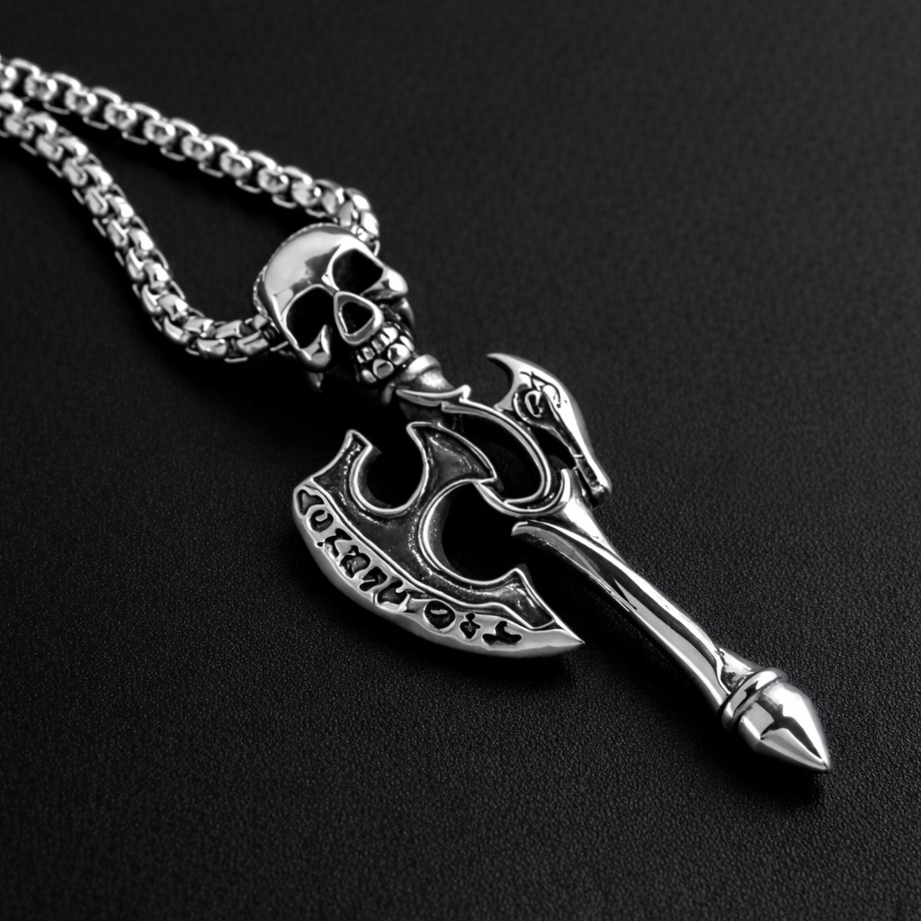 Skull head Axe pendant with chain