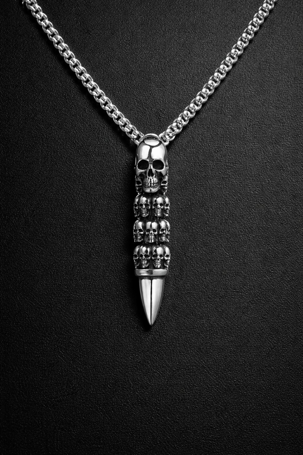 Reaper skull bullet pendant with chain