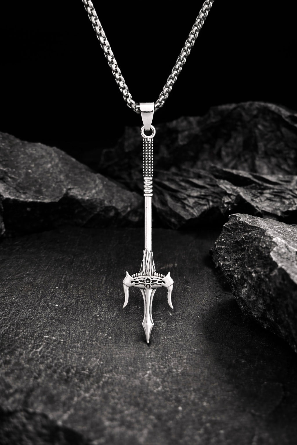 Viking trident pendant with chain