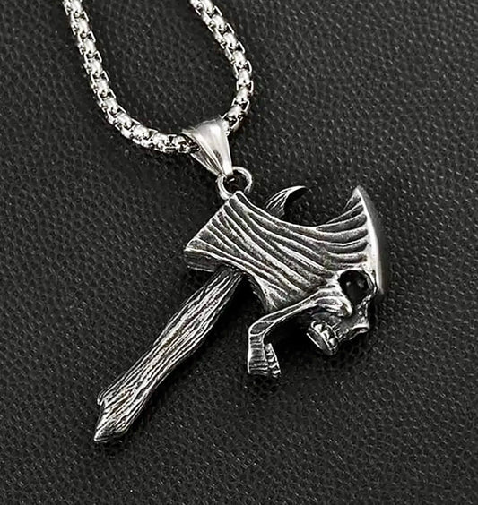 Screaming skulled axe gothic pendant with chain (Limited edition)