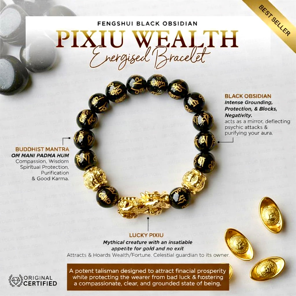 Fengushi black obsidian 
PIXIU WEALTH energised Bracelet (Limited edition)