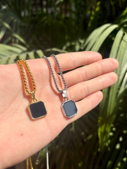 Titanium silver x 18k gold plated obsidian pendant with chain combo