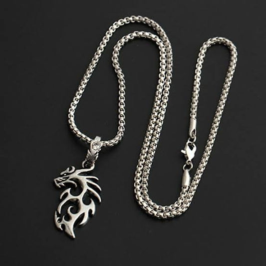 Dragon flame pendant with chain.