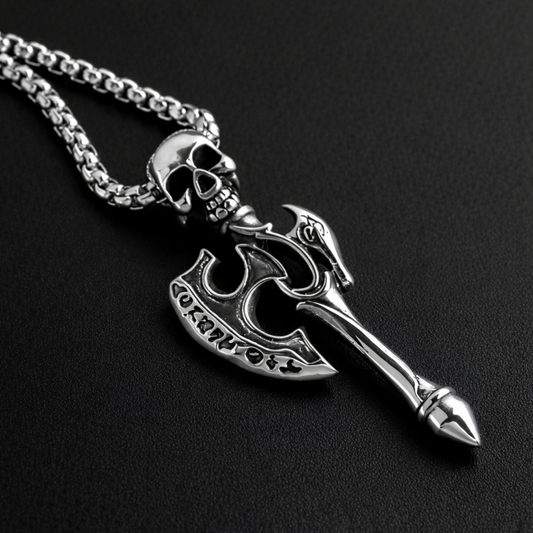 Skull head Axe pendant with chain