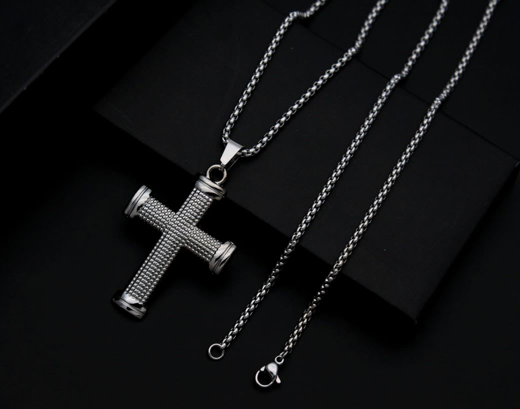 Titanium cross pendant with chain.