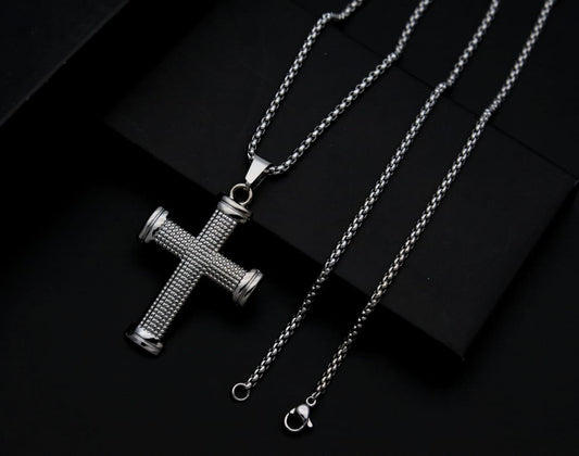 Titanium cross pendant with chain.