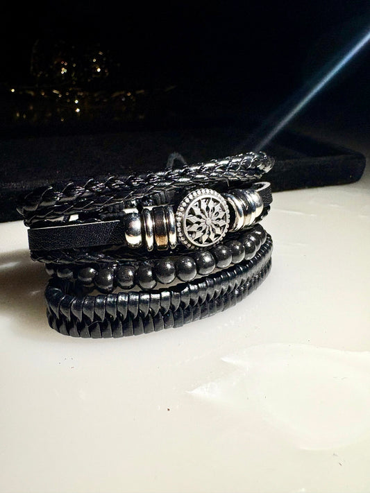 Crucifix leather bracelet (4 bracelet set)