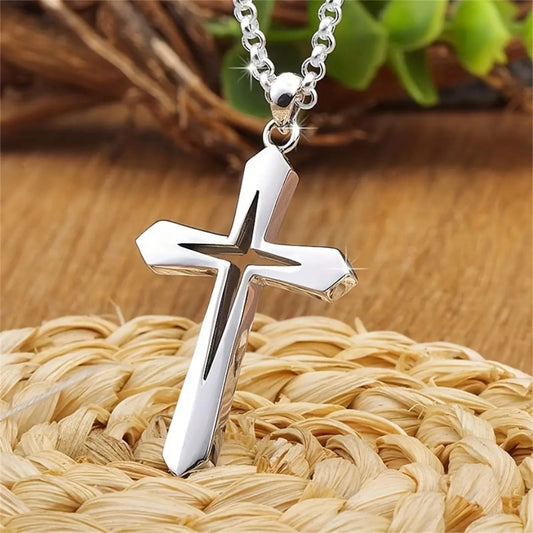 Celestial cross pendant with chain (Titanium silver edition)
