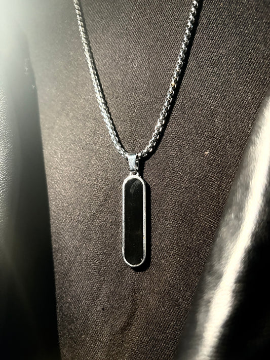 Obsidian bar pendant chain