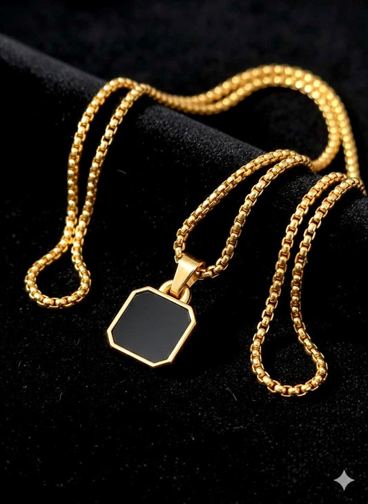 18k gold plated obsidian pendant with chain (limited edition)