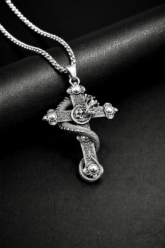 Gothic viper coiled cross pendant with chain (Limited edition)