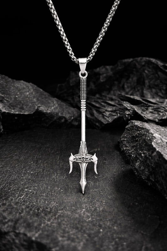 Viking trident pendant with chain